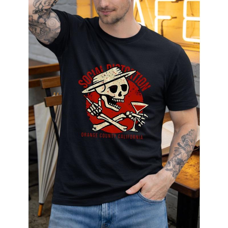 Men's Short-Sleeve T-Shirt - Skull & Wine Glass - Stylish and Casual Crew Neck Top Suitable for All Occasions, Perfect for Showcasing Your Personality