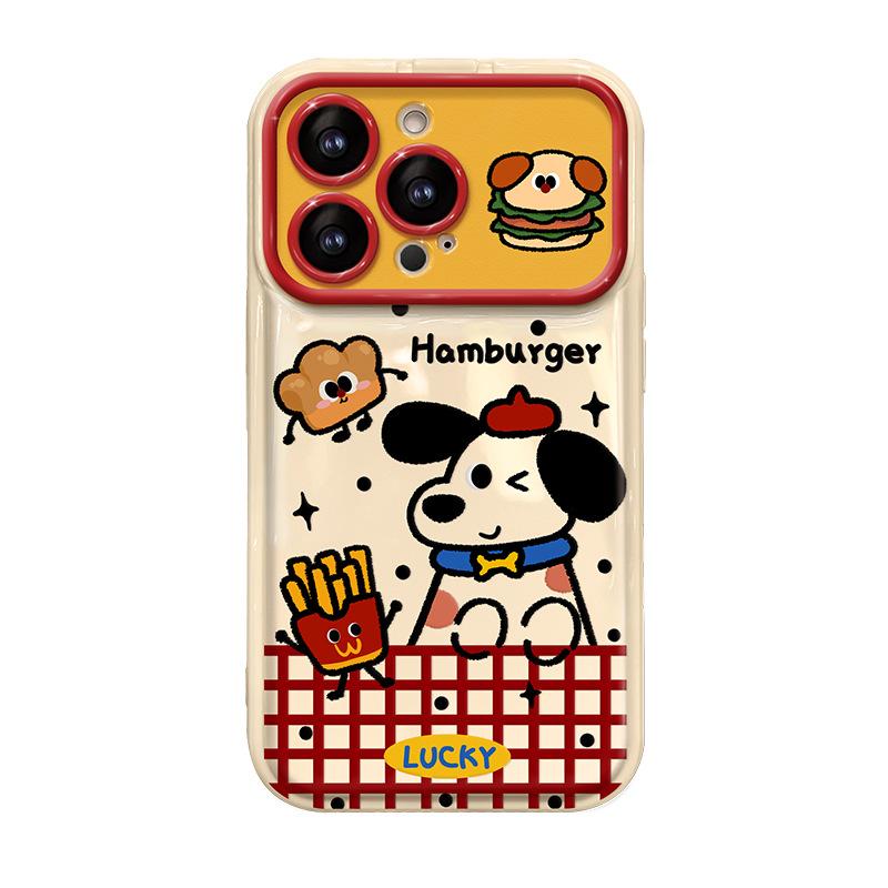 

Шнурок для щенка-гамбургера Подходит для чехла для мобильного телефона Apple 16 с большим окном 15pro Милый мягкий силикон 14 Тонкое отверстие Защита от падения X Redmi Note 9 Pro