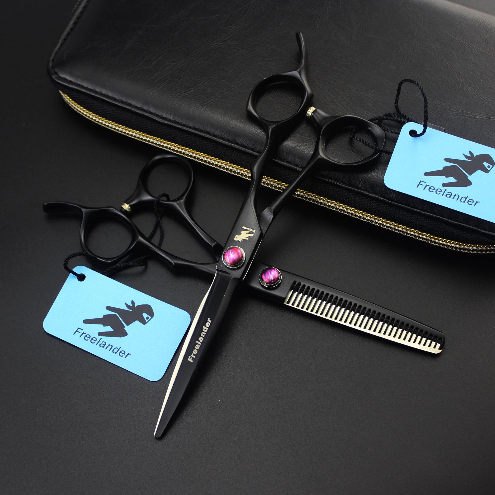 Shen Xingzhe 6.0 Black Hairdressing Scissors Set: Straight & Thinning Shears Straight Scissors