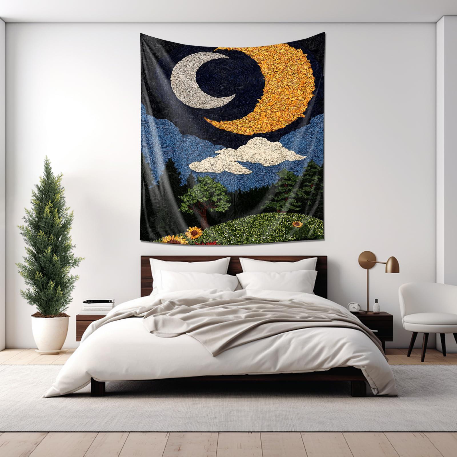 

Beauty of Nature Sun Moon and Stars Wall Hanging Decorative Fabric Ideal Home Decor Art Tapestry 74x94cm(29x37in)