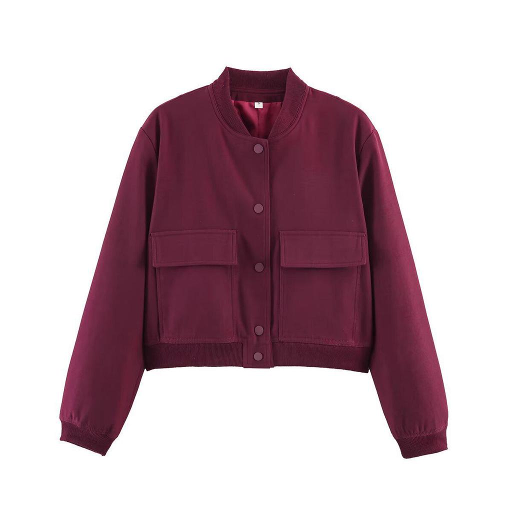 2024 Spring Women's European & American Style Stand-up Collar Jacket with Large Pockets (A19621)