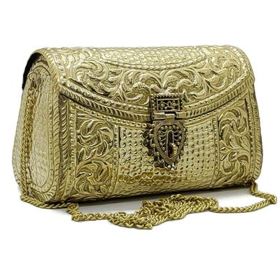 Kvinnor gåva brudväska mässing metall clutch axelremsväska indisk etnisk antik clutch