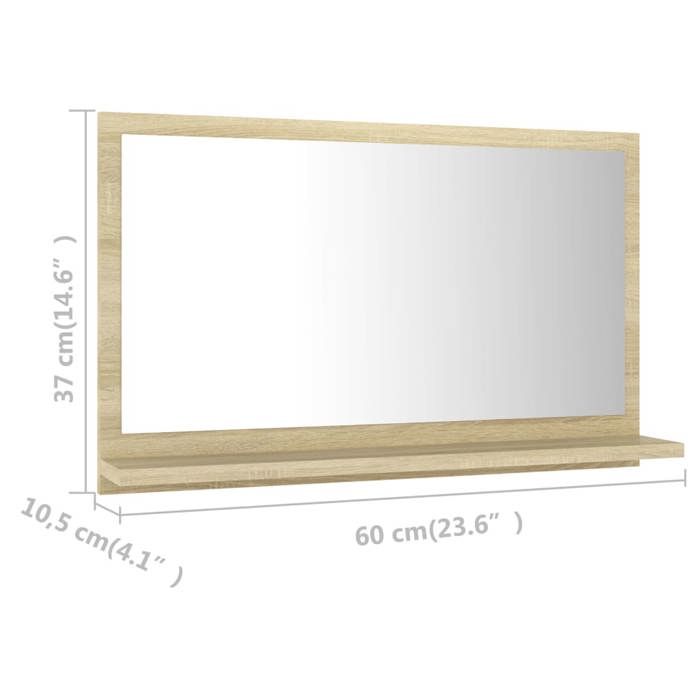 VidaXL Miroir de Salle de Bain, Miroir de Maquillage, Miroir de Courtoisie, Décoration Maison Intérieur, Chêne Sonoma Bois 804565