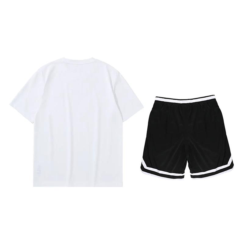 LiNing Fashion Simple Loose Round Neck Short Sleeve Casual Sports Suit Unisex Suit White Black AHSU801-1+YAPV001-1