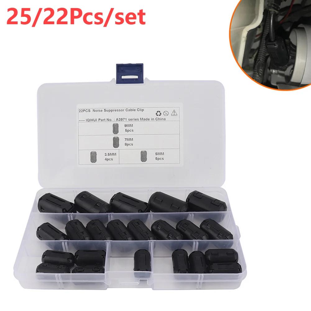 25/22 stk Ferrittkjerne Ringklemme Sett 3,5 mm/5 mm/7 mm/9 mm Clip-On Kabelkontakt Støyfiltre Undertrykker for USB Bilradio Video