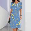 Elegantes Kurzarm 3D-Druckkleid Strand Sommer Midi-Kleider