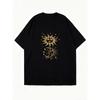 T-shirt Nera Oversize con Stampa Oro Sole e Luna per Uso Casual