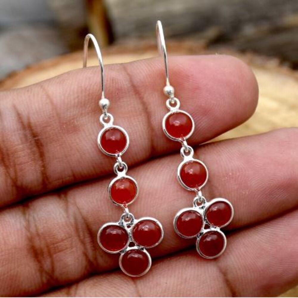 Carnelian Gemstone Women Designer Dangle Earring, Gift For Her, 925 Silver Earring
