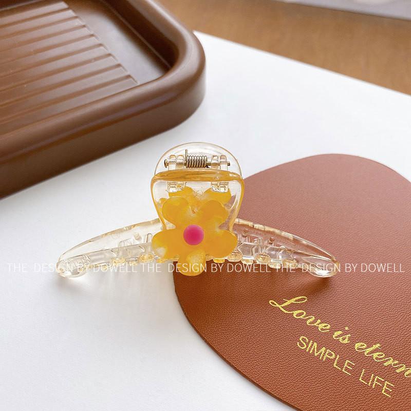 Beautiful Handcrafted Plastic Hair Claw With Colorful Flower Accents For Stylish Girls