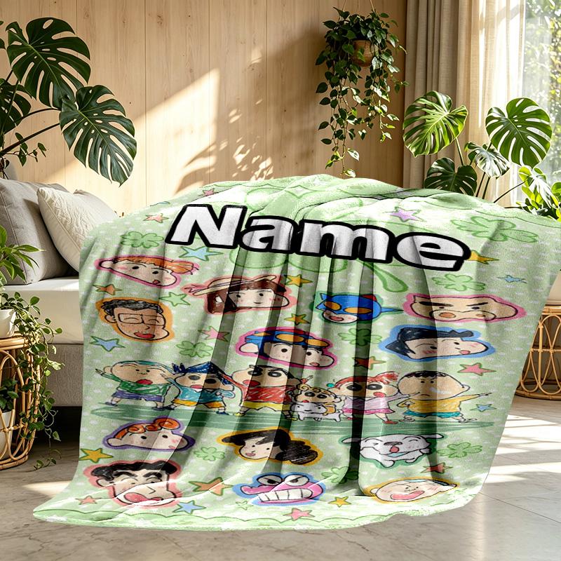 Custom Name Personalized Crayon Shin Print Blanket, Home Decor, Bedroom, Sofa, Camping, Couch, Gifts for Birthday ChristmasEnthusiasts