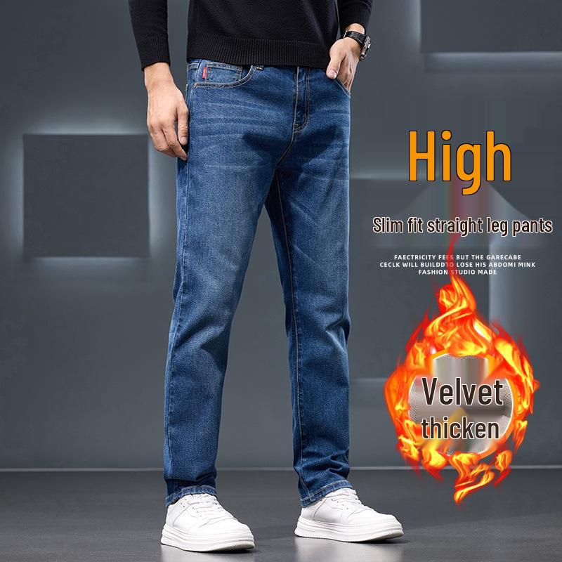 

Men s Autumn/Winter 2025 Fleece-lined Stretch Slim Fit Straight Leg Jeans 28 темно-синий