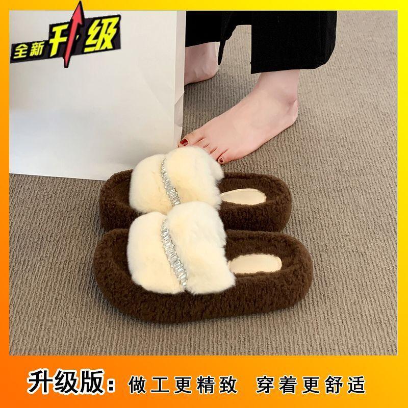 Thick-bottomed indoor and outdoor lazy cotton slippers for women to wear outside 2025 autumn and winter new fashion versatile home fluffy slippers fo
