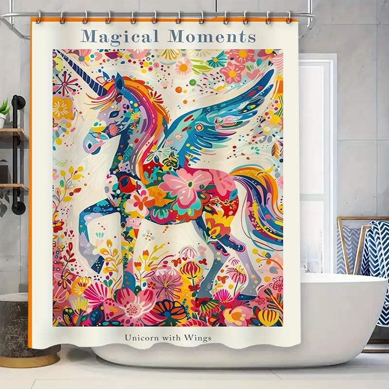 

Colorful Unicorn Shower Curtain With Wings Magical Moments Design Easy Install For Bathroom Decorations 72X84 Inches Home Access W60H190(CM)-1 Pcs