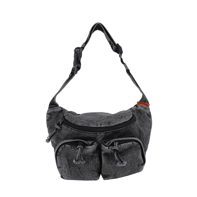 

Джинсовая нагрудная сумка женская сумка через плечо студенческая наплечная сумка чёрный