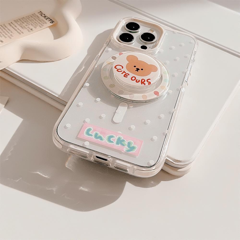 Cartoon cute polka dot bear stand phone case