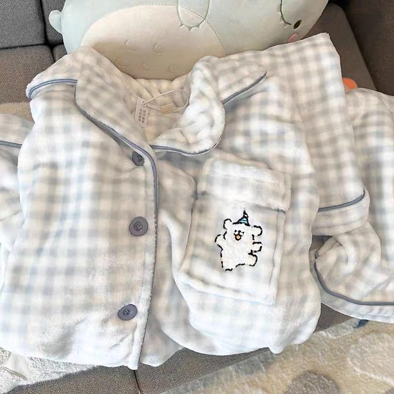 Women's Thickened Flannel Coral Fleece Pajamas - Warm Homewear Set for Autumn & Winter