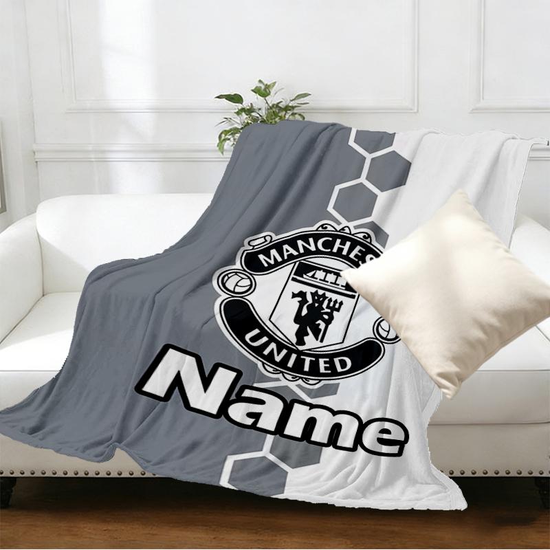 Custom Name Personalized Manchester Football F.C Print Blankets, Home Decor, Bedroom, Sofa, Camping, Couch, Gifts for Birthday Christmas