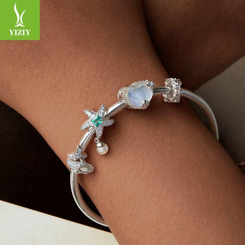 Crystal Clear Dream Ocean Diy Bracelet Beaded, Starfish Shell S925 Silver Beads Loose Beads