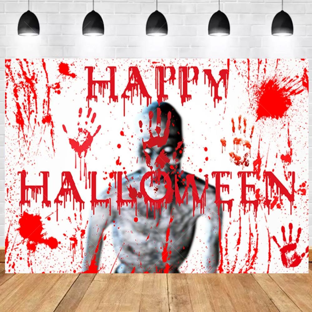 1pc Horro Halloween Party Backdrop Bleeding Banner with Fingerprint Death God for Cemetery Photocall Props Halloween Party Decor