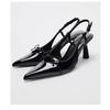 Mew Schwarze High Heels Schuhe für Damen Sexy Spitzschuh Markendesigner Slingbacks Schnallenriemen Elegant Party Damenpumps