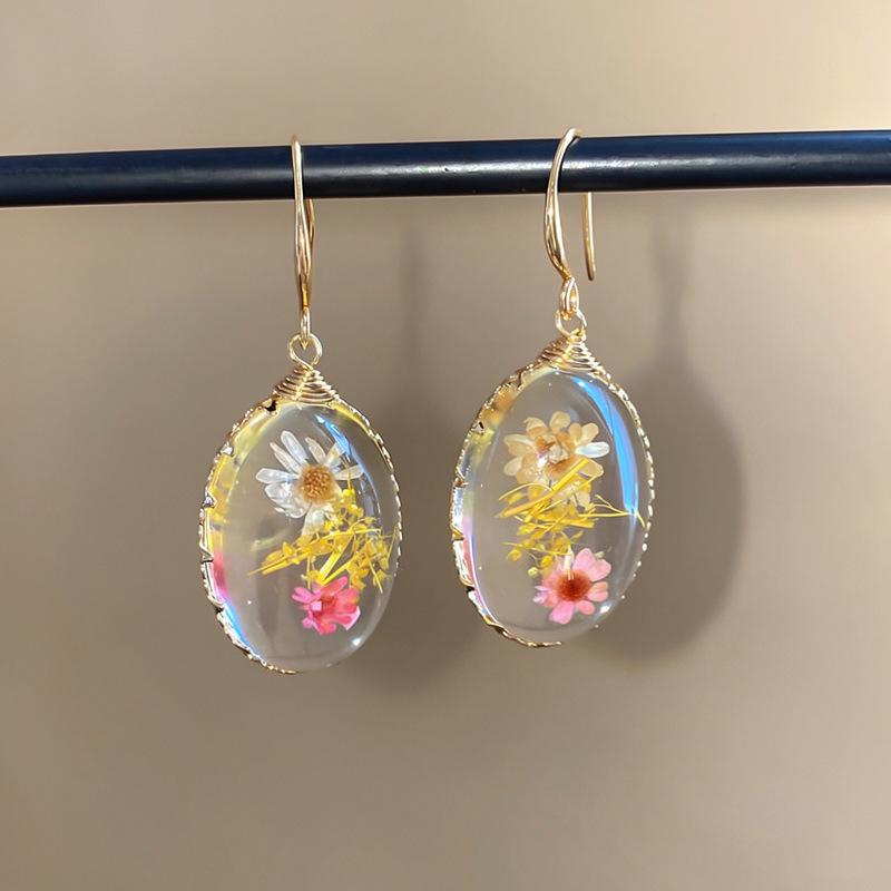 Elegant Resin Flower Water Drop Earrings: Chic Hook Design for Women