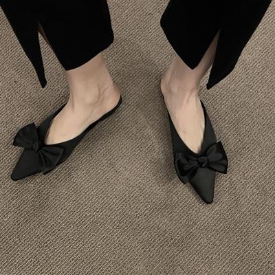 Frühling neue mode schuhe frauen satin brötchen kopf halbe hausschuhe spitz faul niedrigen ferse bogen einzelnen schuhe