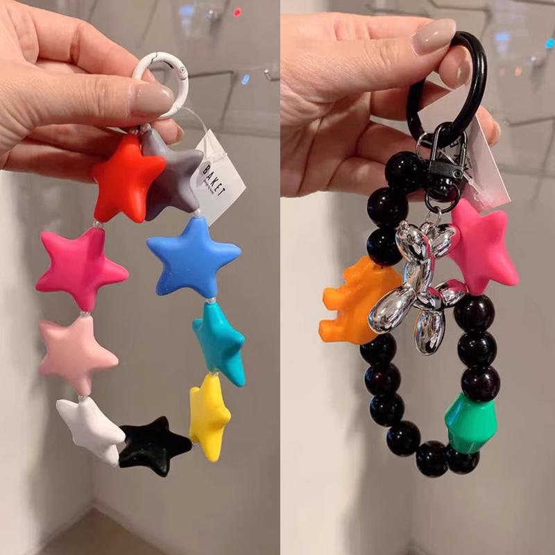 Fashion Multicolour Five Pointed Star Keychain Colorful Silicone Strap Phone Strap Accessories Phone Chain Wrist Strap Gifts