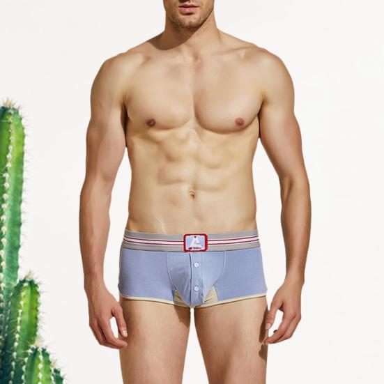 Slip boxer pentru bărbați, cu talie joasă, culoare patchwork, slim fit, lenjerie de corp boxer, u-convex, cu deschidere cu nasturi, pantaloni scurți, chiloți