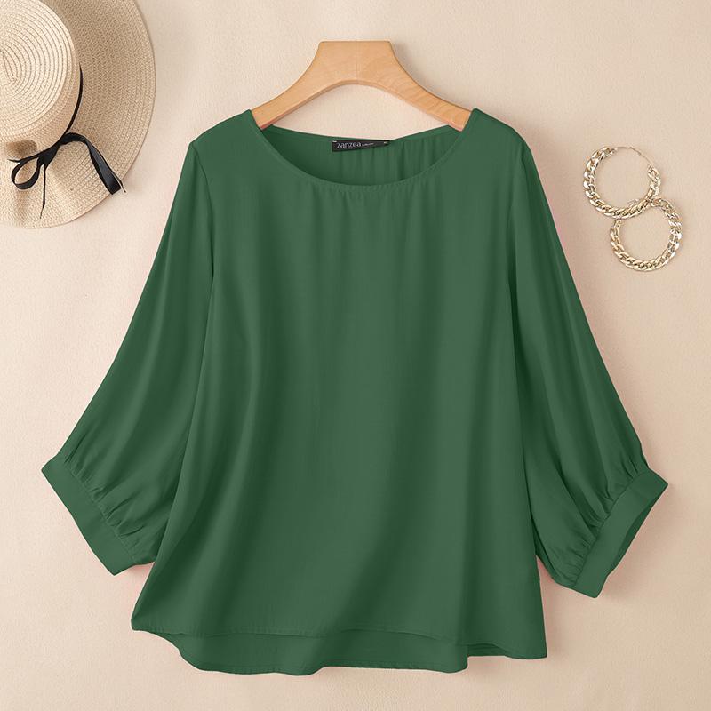 

ZANZEA Women Casual Round Neck Loose 3/4 Sleeve Cover Up Blouse 5XL