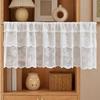 White Lace Window Valance, Sheer Vintage Floral Lace Short Curtain, Light Filtering Valance Curtain with Rod Pocket for Basement Kitchen Window