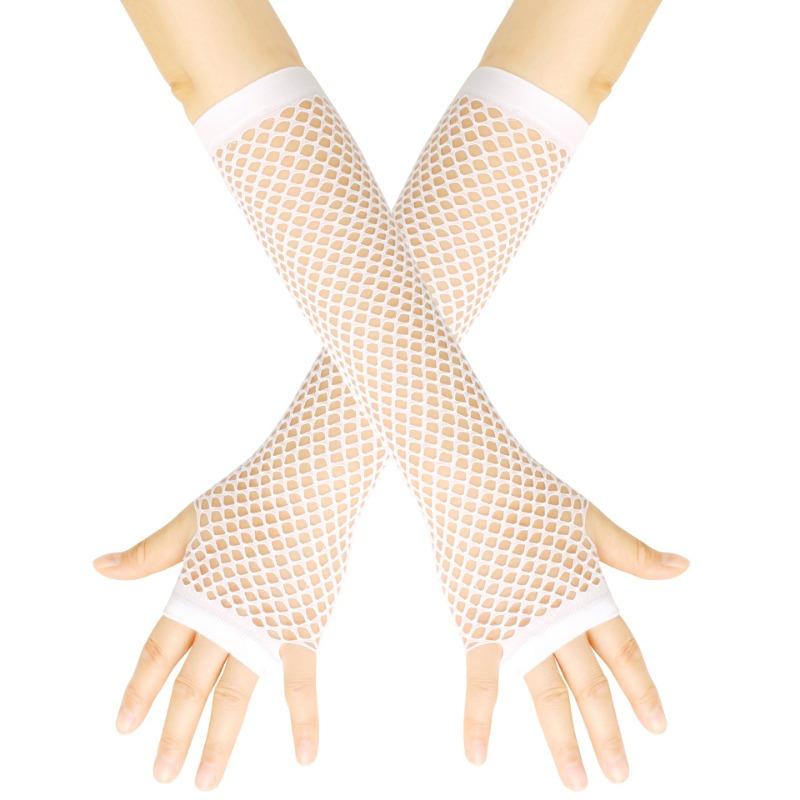 

Длинные черные сетчатые перчатки женские сексуальные сетчатые кружевные перчатки без пальцев танцевальные готические панк-рок костюм фестивальные перчатки варежки белый