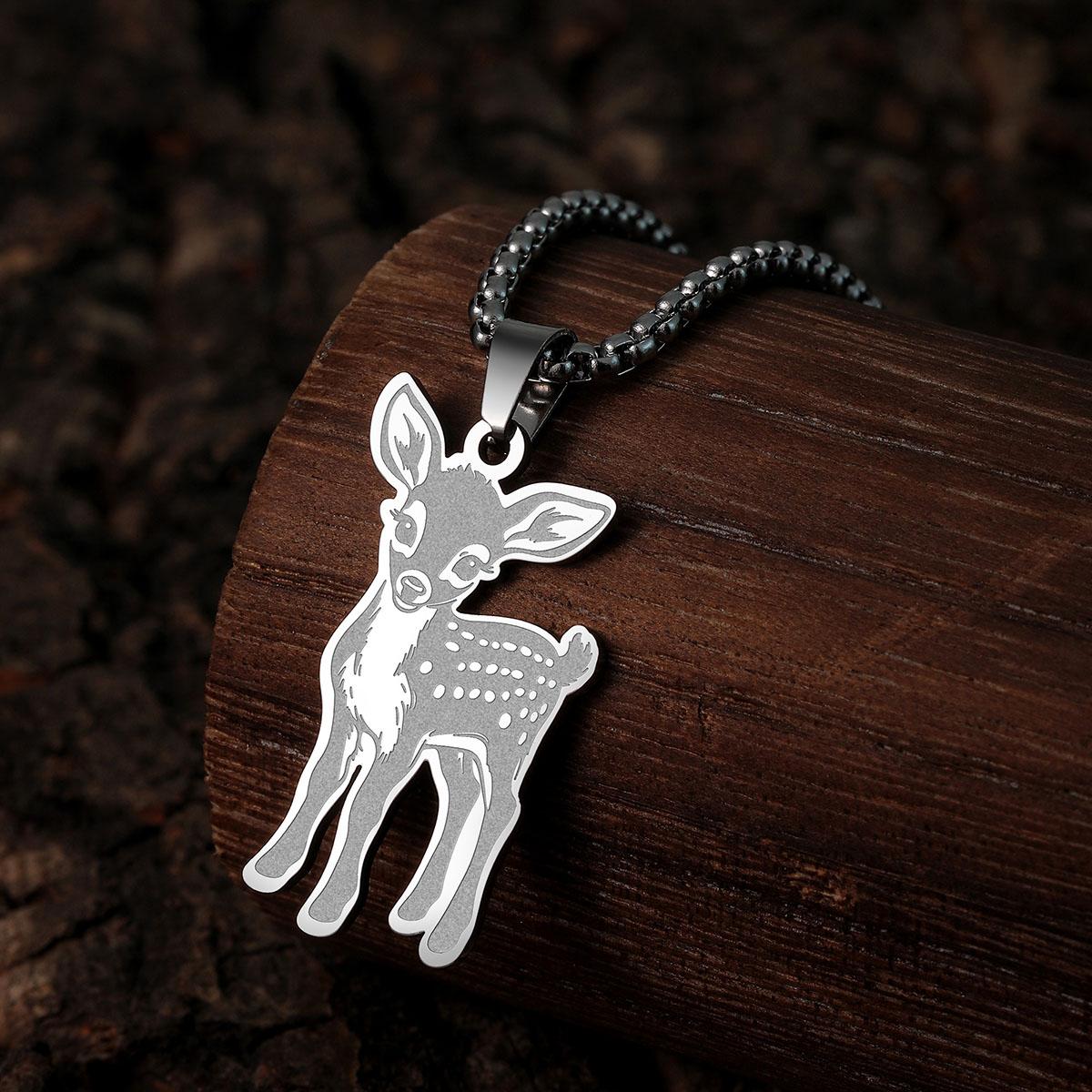 

Sika Deer Pendant Necklace For Women Men Cute Animal Neck Chain Stainless Steel Jewelry Gift Dourado