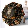 Cat Portrait, Floral FrameThemed Automatic Opening and Closing umbrella 8 Ribs, Suitable for Leisure and Going Out, Outdoor Accessory, Got