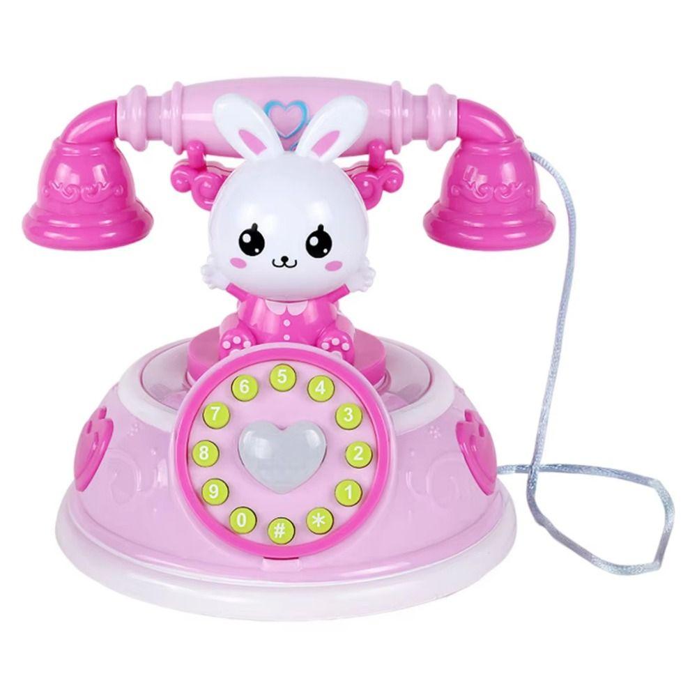 Early Education Rabbit Telephone Toy with Music Sound Light Simulation Landline Phone Kids Gift