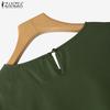 ZANZEA Women Casual Round Neck 3/4 Sleeve Solid Color Loose Blouse