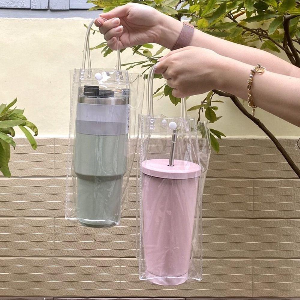 3Pcs With Convenient Handle Transparent Bag Clear PVC Bottle Bag Cups Bottle Cover  Themos Bottle