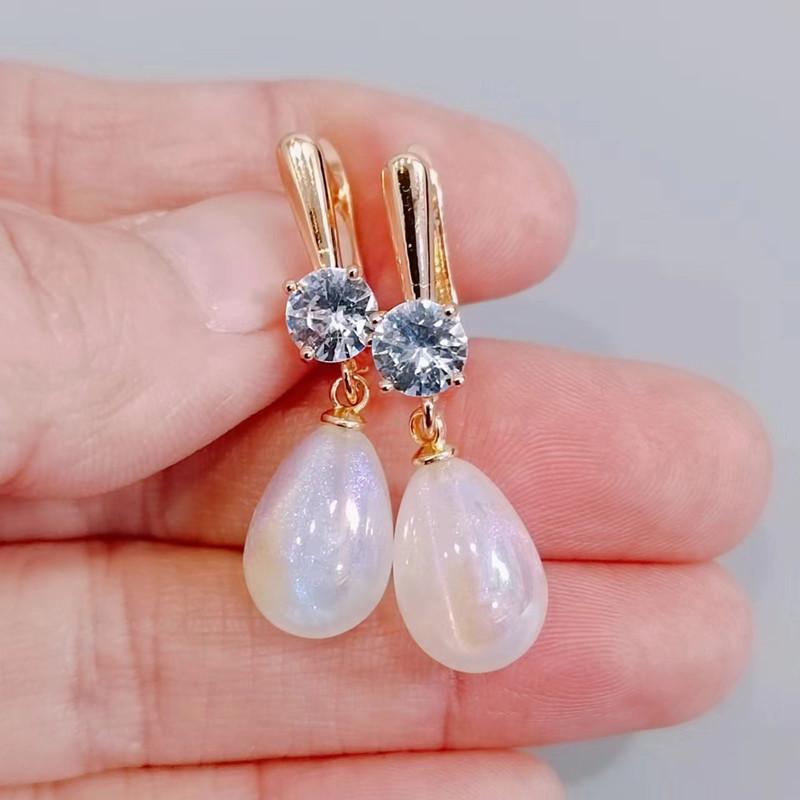 Shiny New Imitation Trendy White Pearl Drop Earrings For Women Fashion Zircon Earring Jewelry Party Accessories
