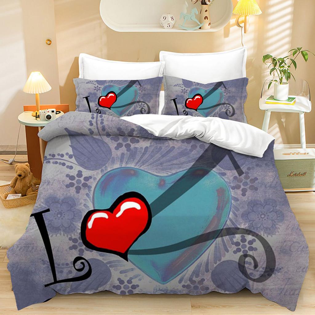 3D Valentine's Day Duvet Cover 2/3 Pieces Romantic Love Bedding Set King/Queen Bed Full Size Luxury Duvet Cover Love Couple Cover