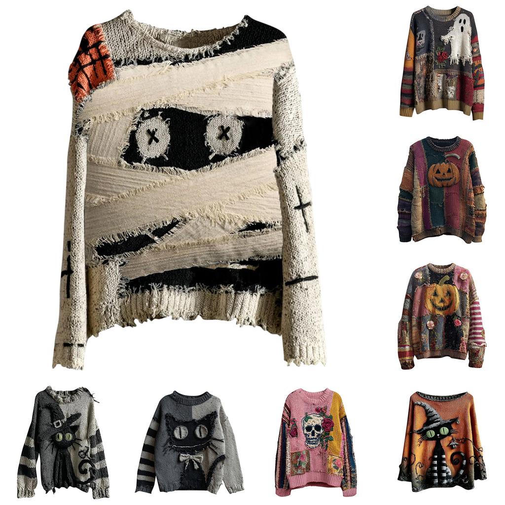 Men's Halloween 3D Printed Long Sleeve Top Round Neck Casual Sports Pullover