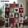 1pc Festive Christmas Quilt Squares Print Flannel Throw Blanket - Cozy Holiday Design with Santa Hats Hearts and Snowflakes
