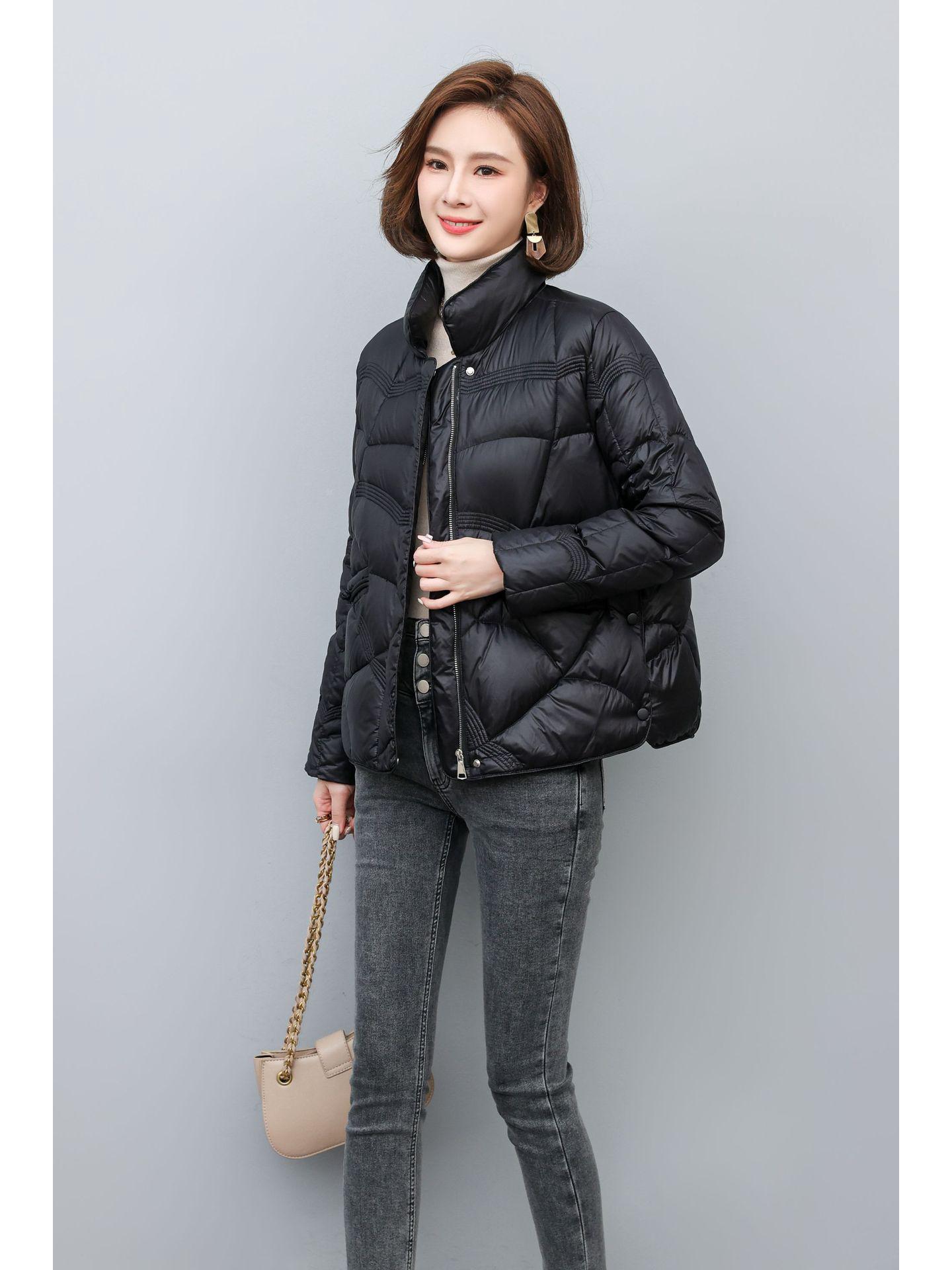 

2024 Женская зимняя легкая короткая пуховая куртка – Маленькая, Повседневная, Воротник-стойка, Пух белой утки L (Ideal for 115-125 jin) чёрный