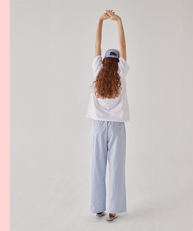 RONRON Back Heart Stitch Pocket Banding Pants Soft Blue