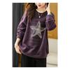Fashion Women Letter Print Plus Size Star Hoodie Loose Round Neck Sweatshirt for Autumn