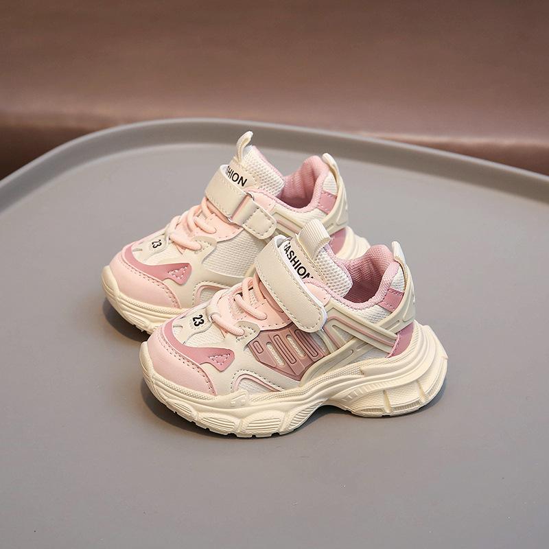 

Детские кроссовки для мальчиков с мягкой подошвой, весна и осень 2025, новые универсальные дышащие детские спортивные туфли для девочек, тренд 26 розовый