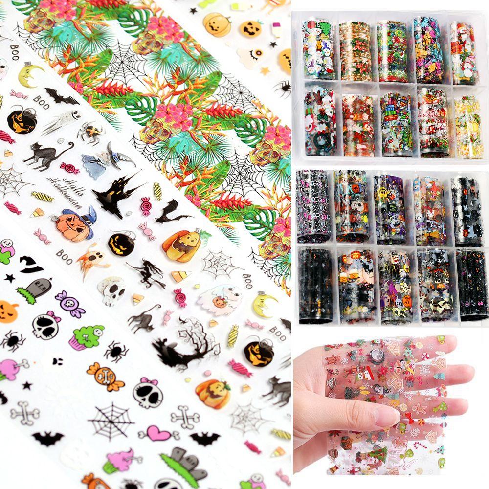 

10 шт./кор. 3D голографические наклейки для маникюра своими руками звездное небо переводные наклейки Хэллоуин/Рождество