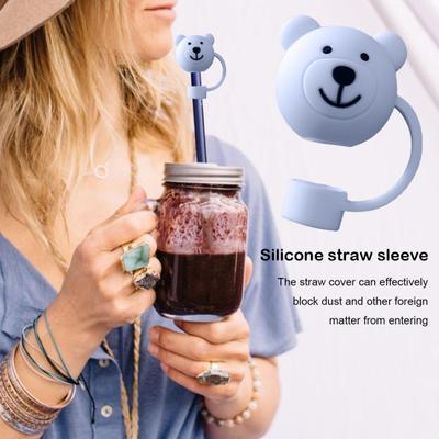 Coperchio per cannucce in silicone a forma di orso a forma di cartone animato, tappo per cannucce antipolvere riutilizzabile per la decorazione delle feste in casa