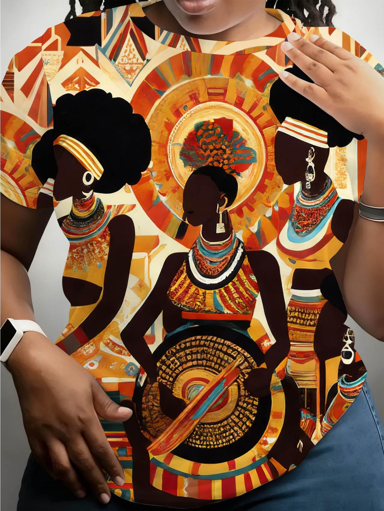 

Women S T-Shirt with African Tribal Female Image Print. Round Neck. Short Sleeve. Soft And Comfortable Fabric. Machine Washable. Rich in Style And Art L дубильная кора