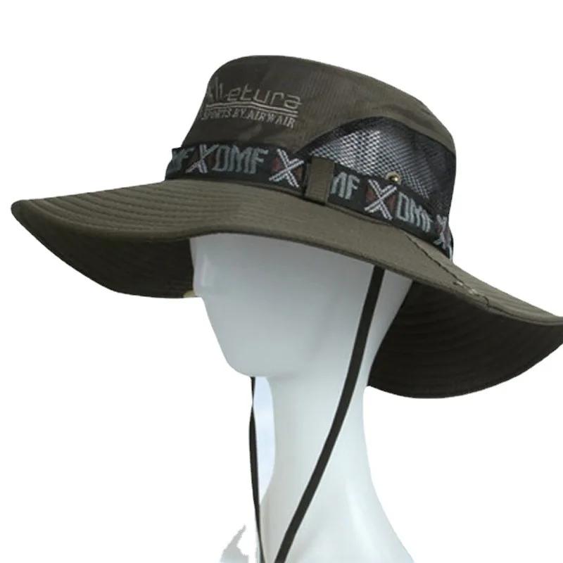 Summer Men Bucket Klobouk Venkovní UV ochrana Široký okraj Panama Safari Myslivost Turistický klobouk Síťovina Rybářský klobouk Pláž Kšiltovka na opalování