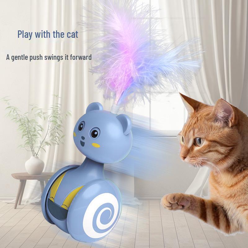 Cat Toy Tumbler: Kitten Self-Play Feather Teaser & Ping Pong Ball Wand for Boredom Relief