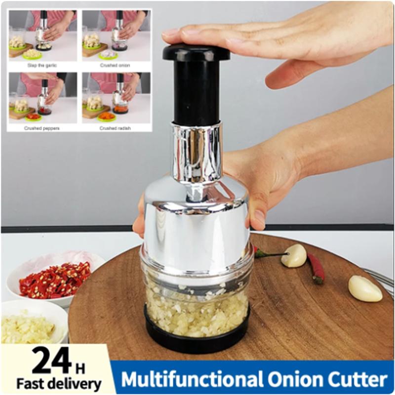 Manual Food Chopper, Stainless Steel Sharp Cutter Blades Handheld Chopper Slicer Dicer Mixer Press Chopper Mincer for Vegetables